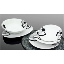 20-Piece Porcelain Dinnerware Set White with Geometrical Pattern Designs 