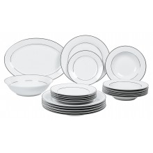 Σετ πιάτα φαγητού 20 τμχ λευκή πορσελάνη με ασημί πλατίνα