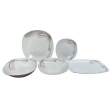 20-Piece White Porcelain Dinnerware Set With Modern Stripe Patterns