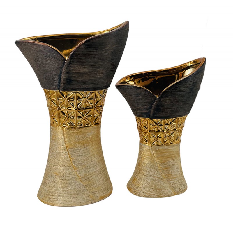 Βάζο Κεραμικό Καφέ/Χρυσό 16,5...