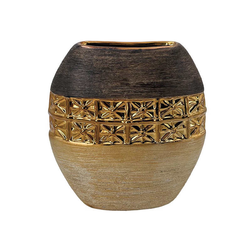 Βάζο πλακέ κεραμικό Καφέ/Χρ...