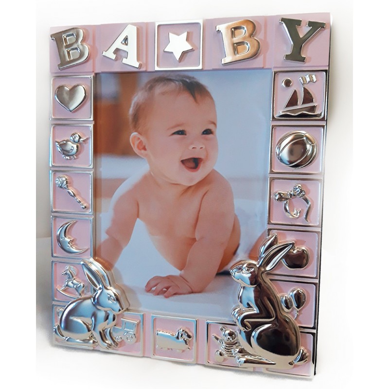 Baby photo frame with silver details