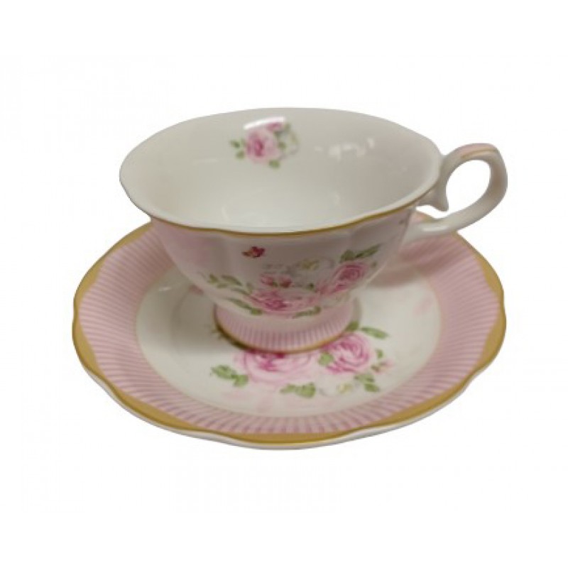 Porcelain Floral Tea Cups & Saucer Sets Pink R...