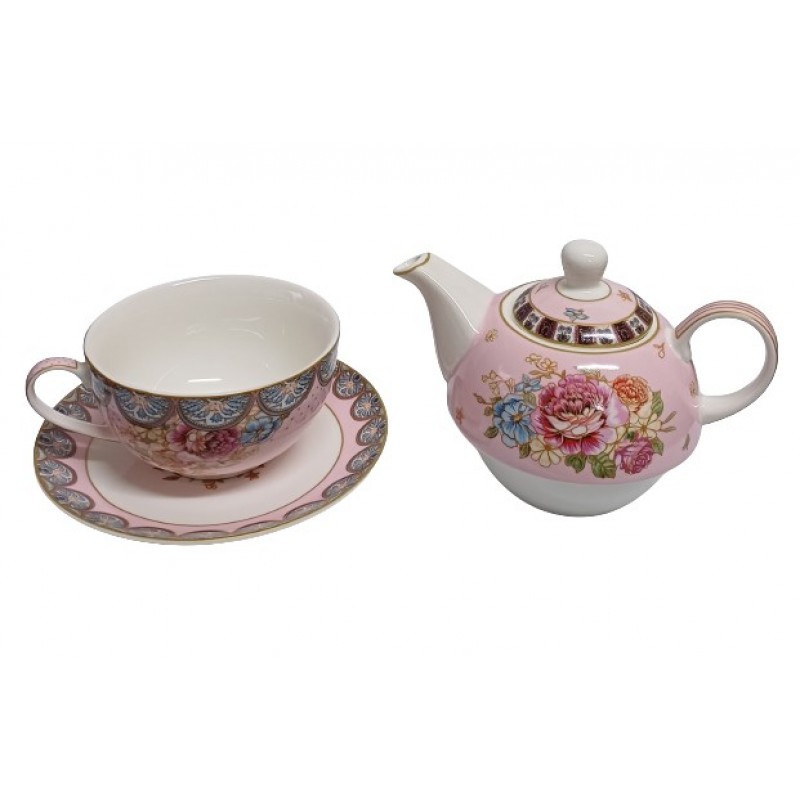 Tea Set Cup And Saucer With Teapot 3-Piece Floral ...