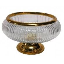 Ribbed Clear Glass Bowl On Gold Base & Metal RIing On Top 23x23x11.5cm
