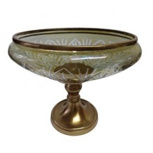 Smoke Due Luster Clear Ribbed Oval Shape Glass Bowl With Ribbed Gold Base 29x21.5x23cm