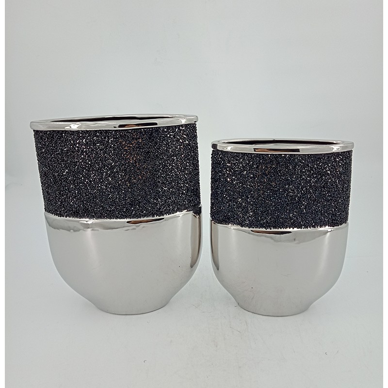 Ceramic Decorative Silver Vase With Black Strass 1...
