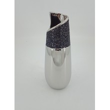 Ceramic Decorative Silver Vase With Black Strass 12.3x12.3x32cm