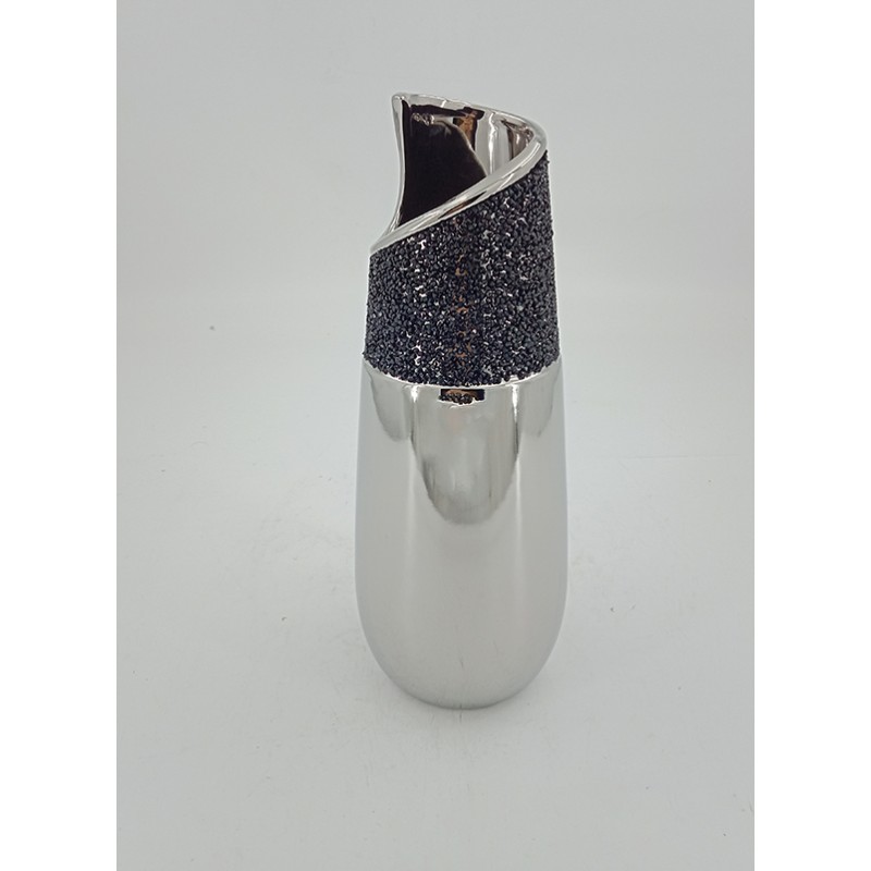 Ceramic Decorative Silver Vase With Black Strass 1...