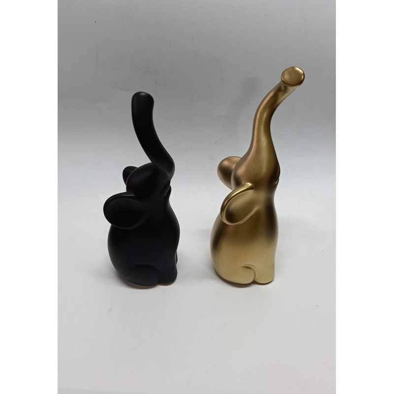  Ceramic Elephants Figurine Statue Gold/Black Matt  10.5X6.5X25.5cm & 7X5.5X21cm