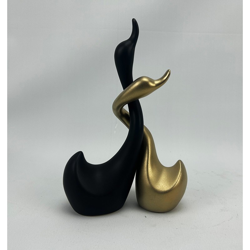 Ceramic Swan Couple Statue Gold/Black Matt  17x9x2...