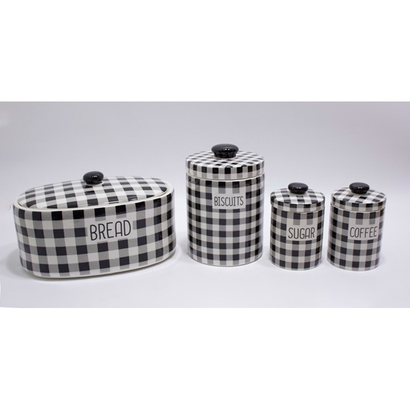 Ceramic White / Black Checkered  Bread Jar 32x22x1...