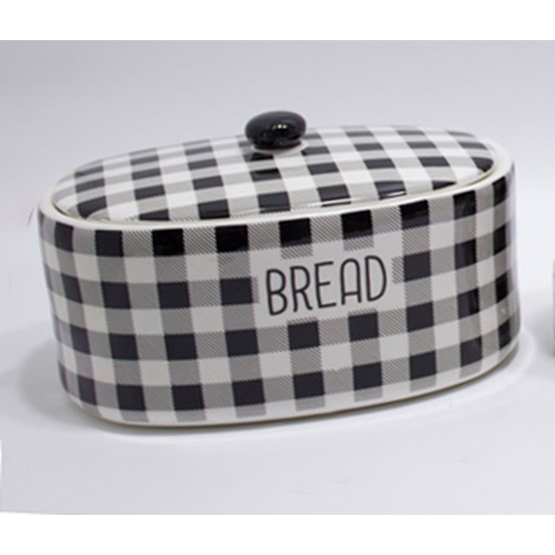 Ceramic White / Black Checkered  Bread Jar 32x22x1...