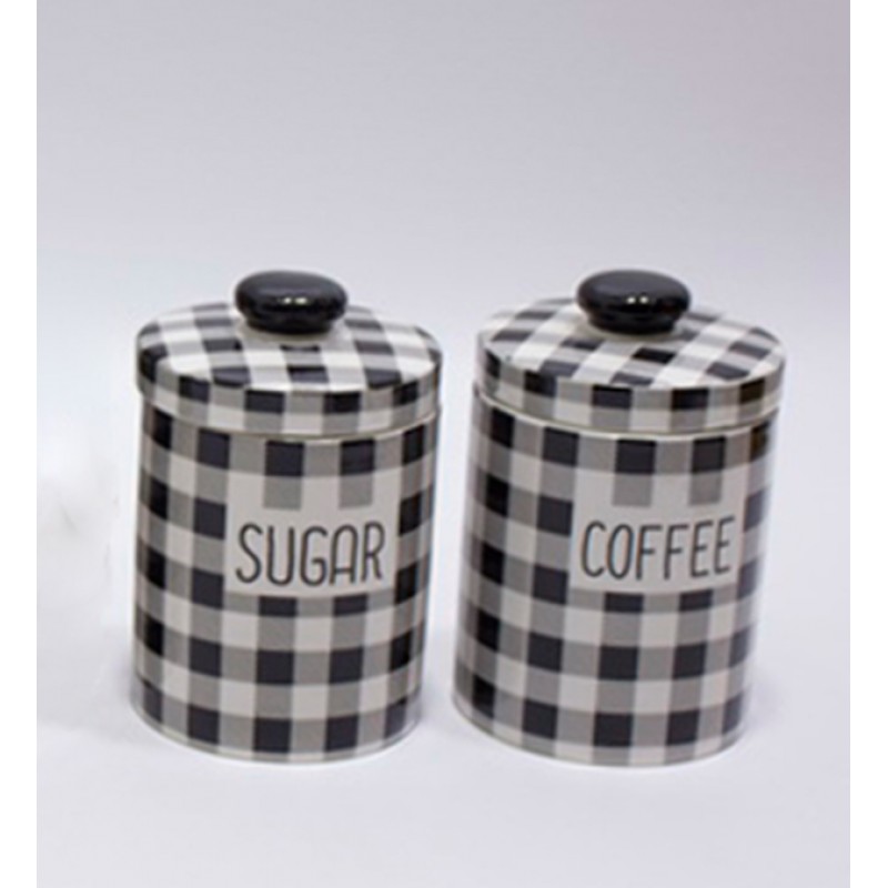 Ceramic Sugar/Coffee White / Black Checkered  Jar ...