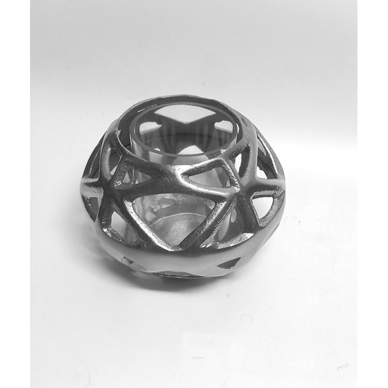 Small Hurricane Metal Silver Candle Holder Ball 10...