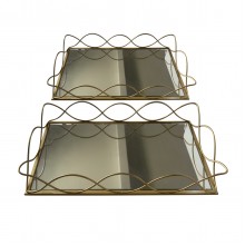 Golden Iron Storage Glass Mirror Tray Set 40.5x25.5x6.5cm&35.5x20.5x5.5cm