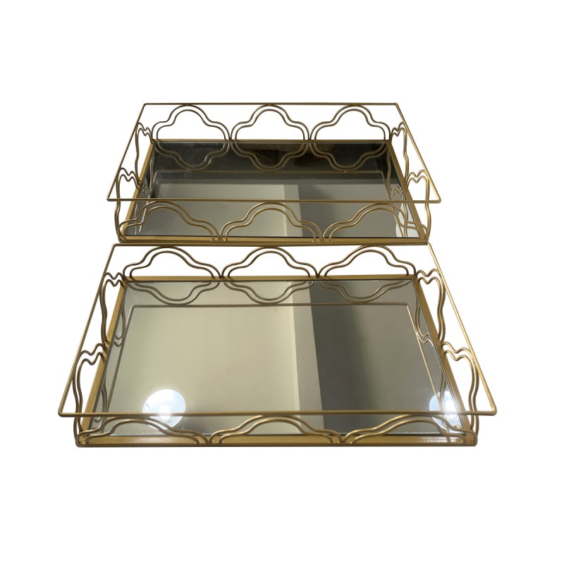 Golden Iron Storage Glass Mirror Tray Set 40.5x25....