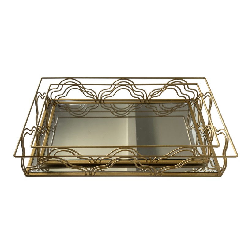 Golden Iron Storage Glass Mirror Tray Set 40.5x25....