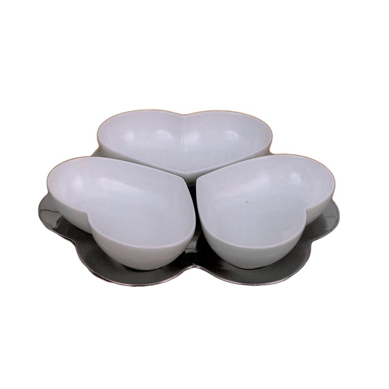 Ceramic Silver Tray With 3 Porcelain Bowls 8172N