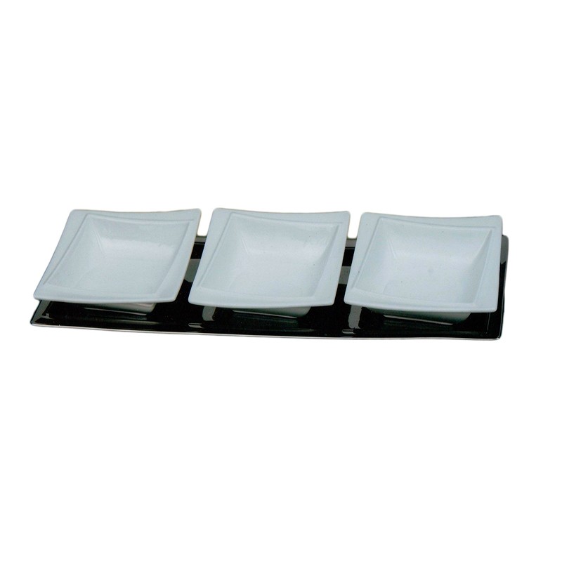 Ceramic silver Tray With 3 Porcelain Bowls 8345-4N