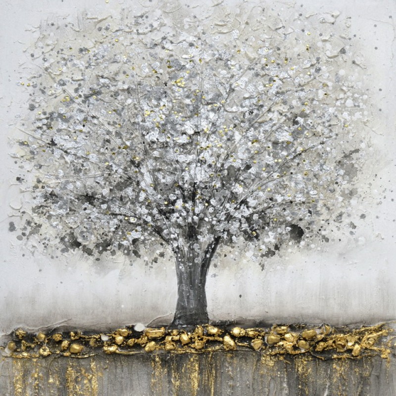 Canvas Wall Art Golden Silver Nature Tree 60x60x3c...