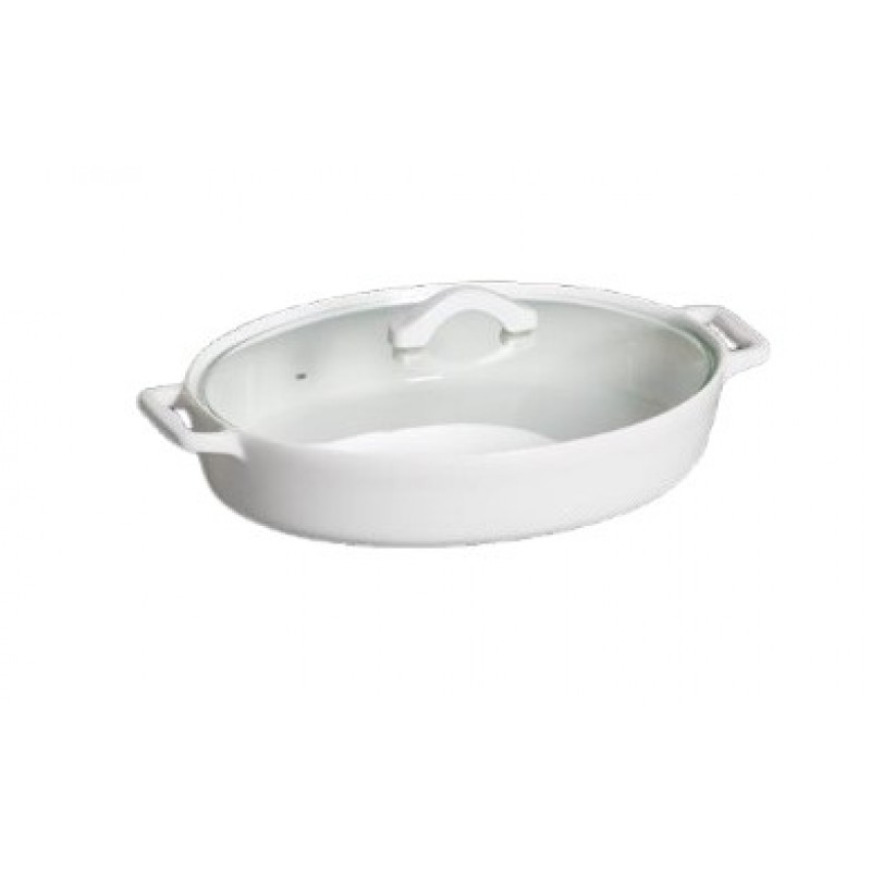 White Pyrex Porcelain Oval Baker With Glass Lid 43...
