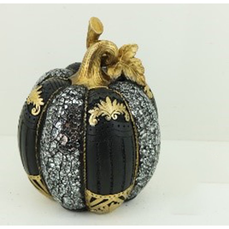 Polyresin Gold-Silver-Black Pumpkin Decoration 16x16x21cm