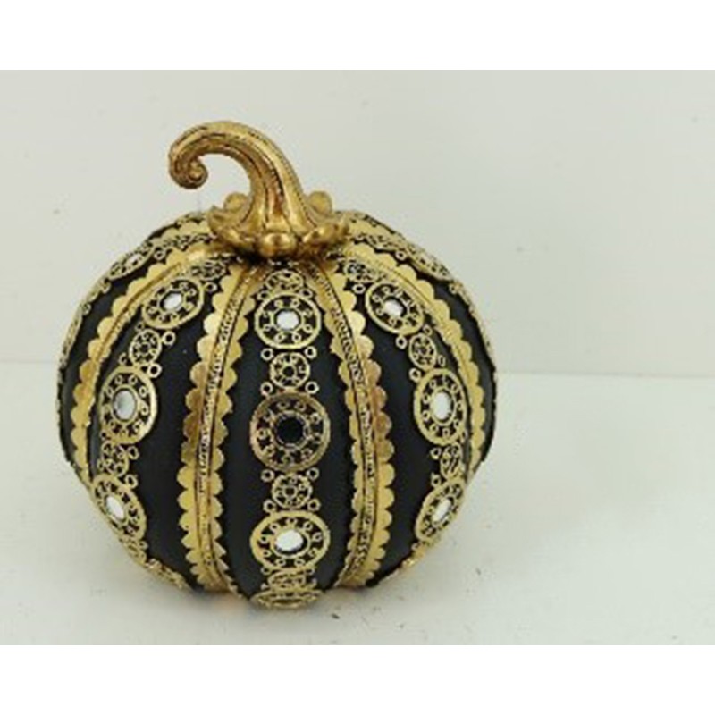 Polyresin Gold-Black Pumpkin Decoration  13.5x13.5...
