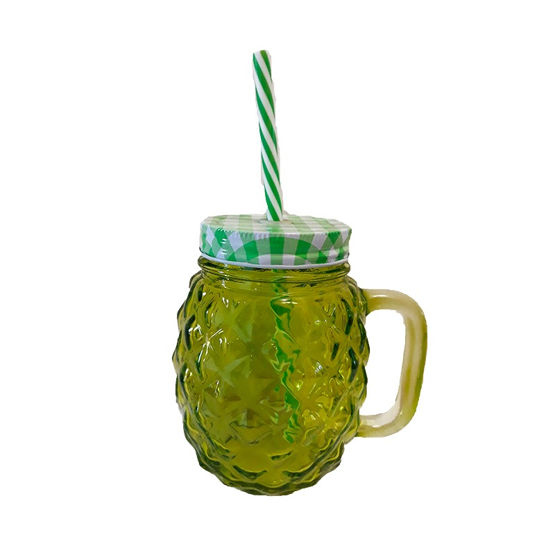 Drinking Glass Cup with Lid & Straw