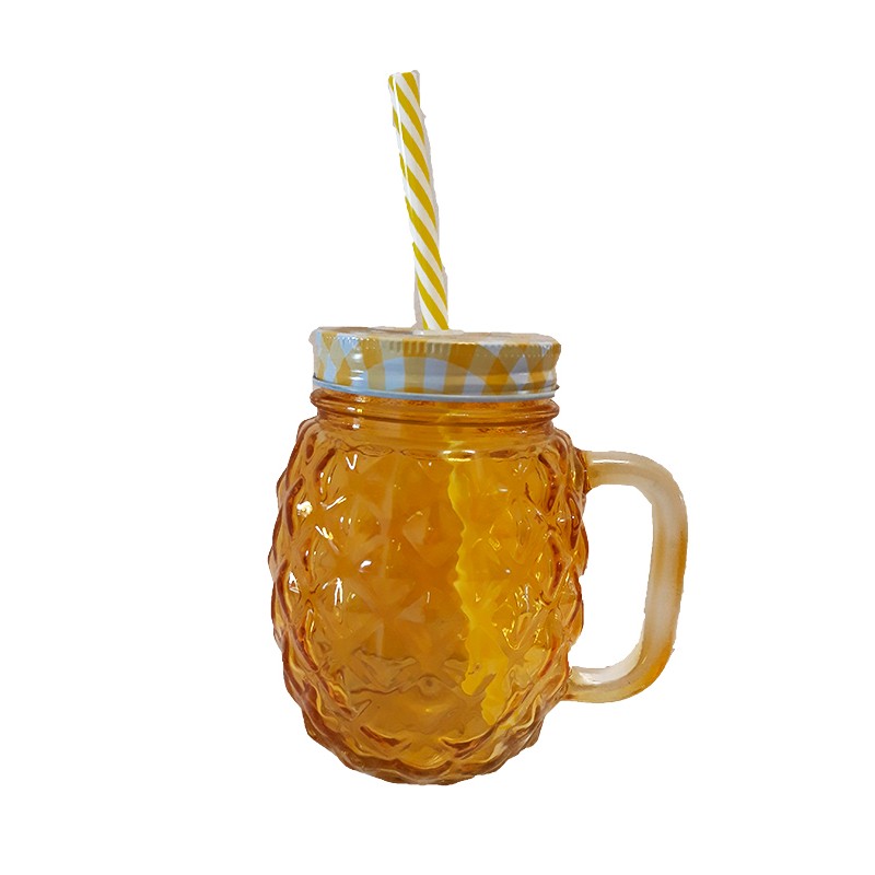 Drinking Glass Cup With Lid & Straw