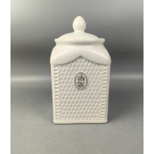 Μπισκοτιέρα Λευκή Κεραμική Διακοσμημένη Με Καπάκι 24cm