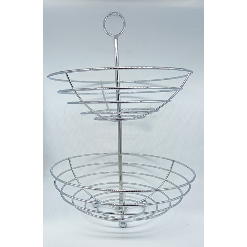 2-Tier Basket  fruit-bowls metal NICKEL 25x20x40cm