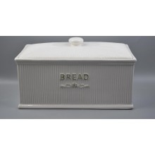Ψωμιέρα με Καπάκι Κεραμική σε Λευκό Χρώμα Διακομισμένη με Ρίγες 32.7x19x19cm